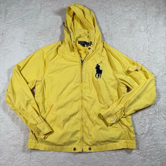 Vintage 90s Polo Ralph Lauren Yellow Active Big Pony Zip Up Sweatshirt Hoodie Ja - Picture 1 of 6